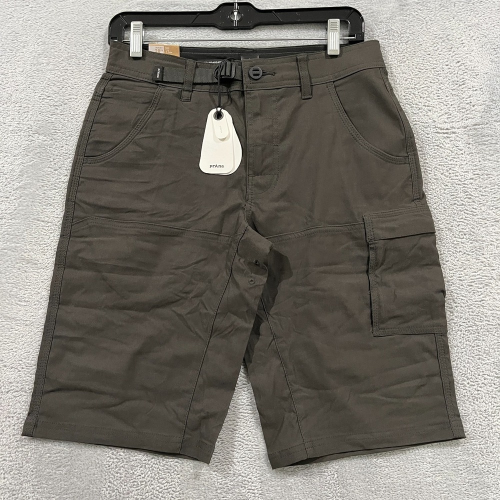 Prana Zion Shorts II Men's Size 28 12" Inseam Cargo Dark Iron Belted Hiking Grey